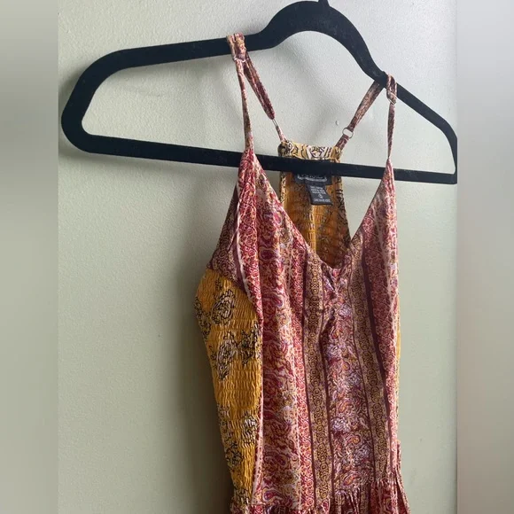 Angie Boho Mixed Print Maxi Dress. Adjustable Straps Ruched Back. Side Slits SM - Picture 9 of 13